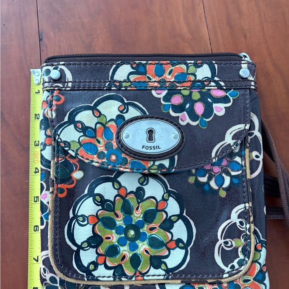 Fossil Key-Per Floral Crossbody Bag Brown Boho Canvas - Picture 7 of 8